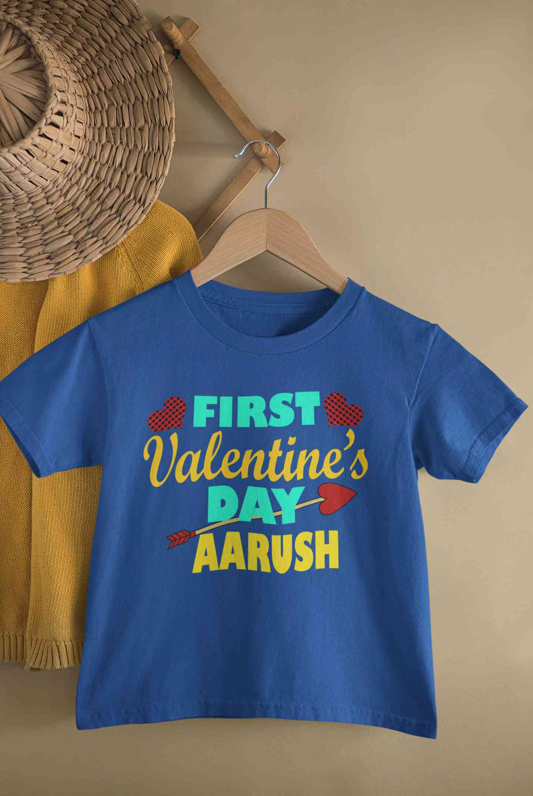 Custom Name First Valentine Half Sleeves T-Shirt for Boy-KidsFashionVilla