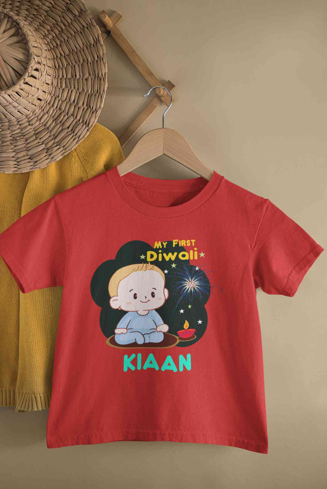 Custom Name My First Diwali Half Sleeves T-Shirt for Boy-KidsFashionVilla