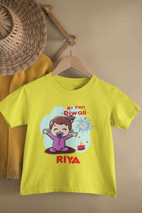 Custom Name My First Diwali Half Sleeves T-Shirt For Girls -KidsFashionVilla