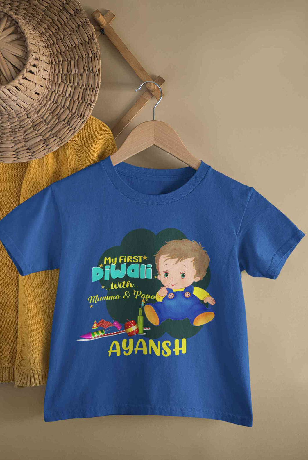 Custom Name My First Diwali With Mumma Papa Half Sleeves T-Shirt for Boy-KidsFashionVilla