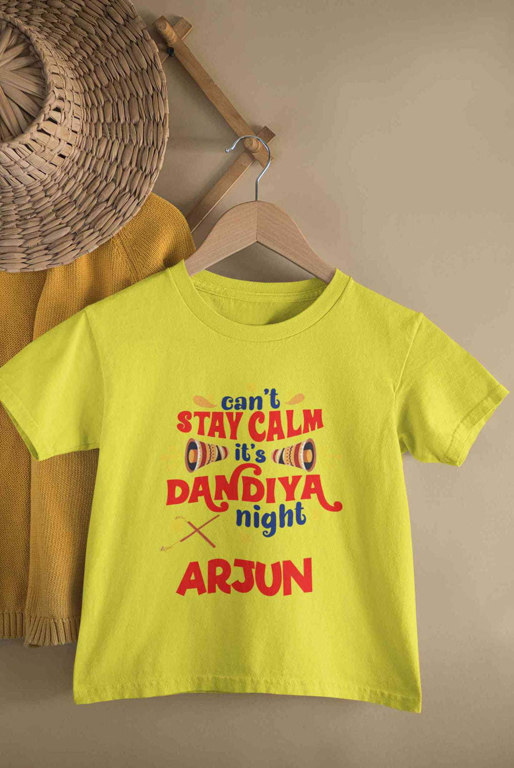 Custom Name Cant Stay Calm It Is Dandiya Night Navratri Half Sleeves T-Shirt for Boy-KidsFashionVilla