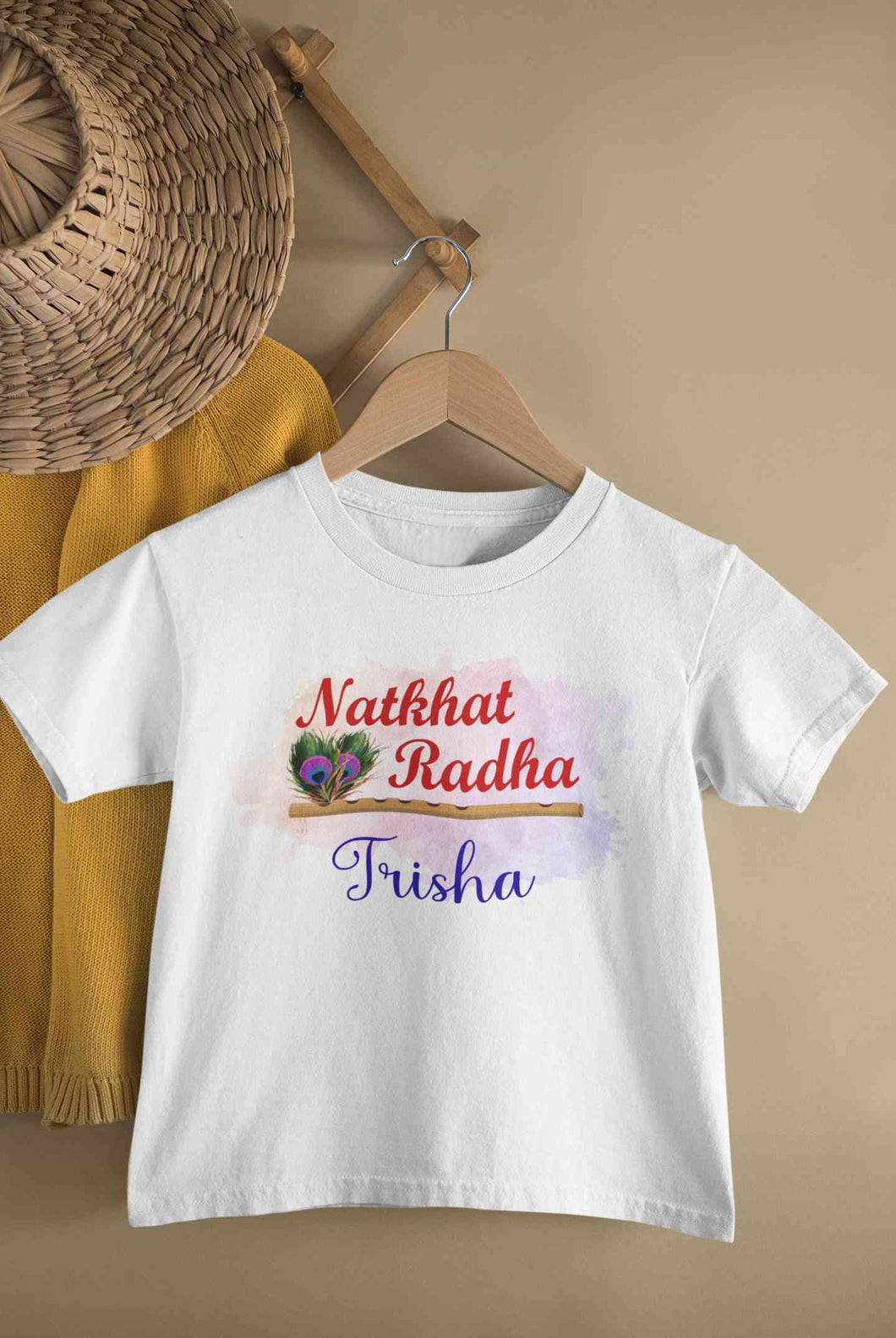 Custom Name Natkhat Radha Janmashtami Half Sleeves T-Shirt For Girls -KidsFashionVilla
