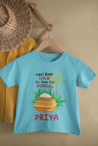 Custom Name Time For Pongal Half Sleeves T-Shirt For Girls -KidsFashionVilla