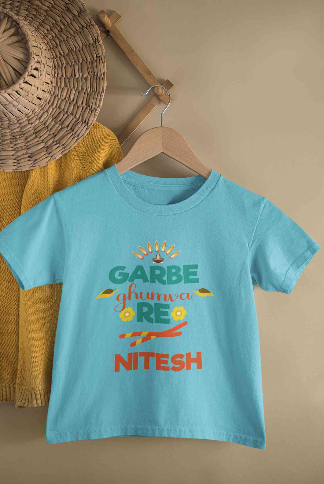 Custom Name Garbe Ghumva Re Navratri Half Sleeves T-Shirt for Boy-KidsFashionVilla