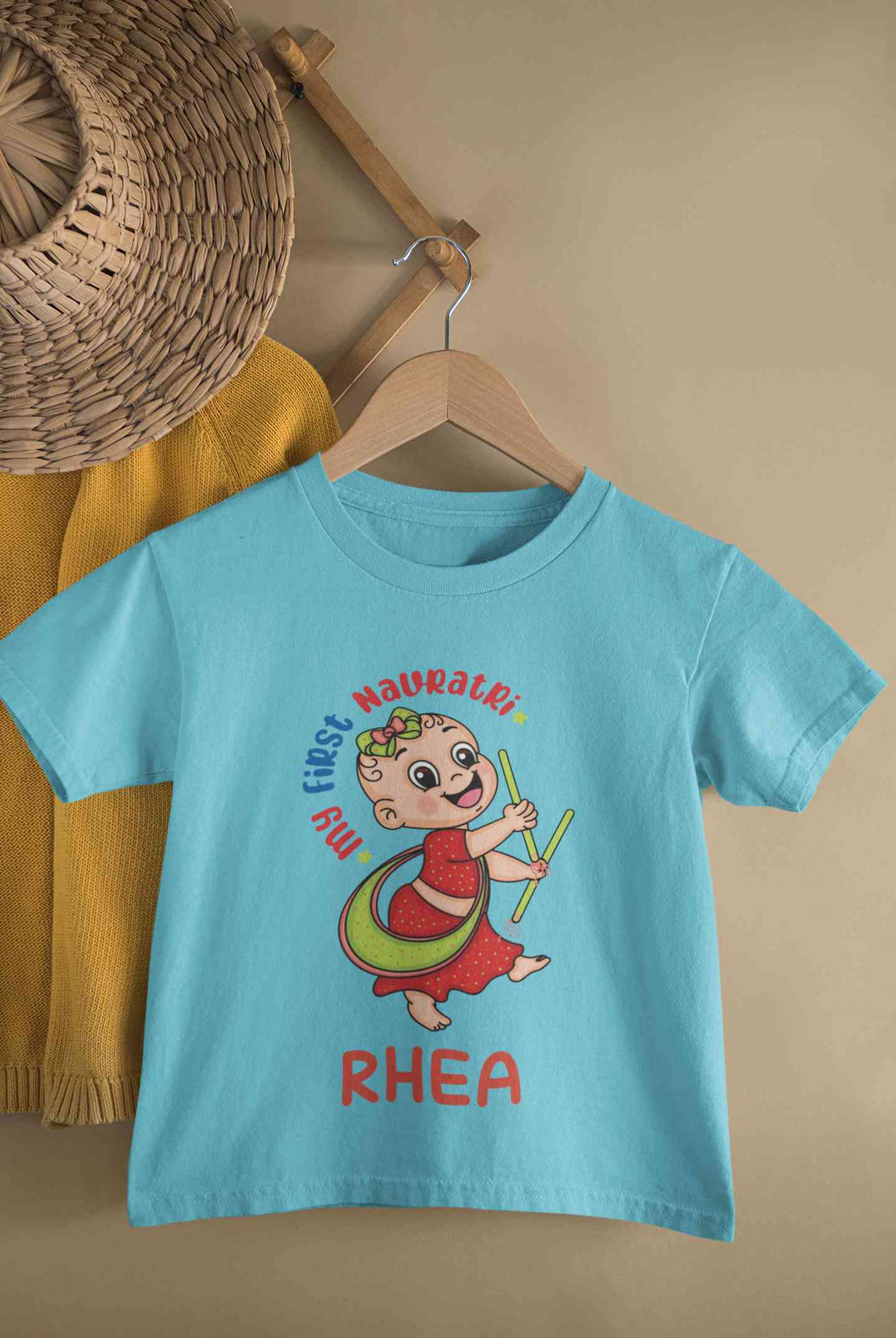 Custom Name My First Navratri Half Sleeves T-Shirt For Girls -KidsFashionVilla