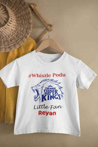 Custom Name IPL CSK Chennai Super Kings Whistle Podu Half Sleeves T-Shirt for Boy-KidsFashionVilla