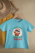 Load image into Gallery viewer, Customized Name It Is My First Christmas Half Sleeves T-Shirt For Girls -KidsFashionVilla
