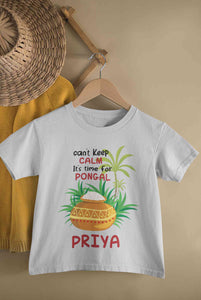 Custom Name Time For Pongal Half Sleeves T-Shirt For Girls -KidsFashionVilla
