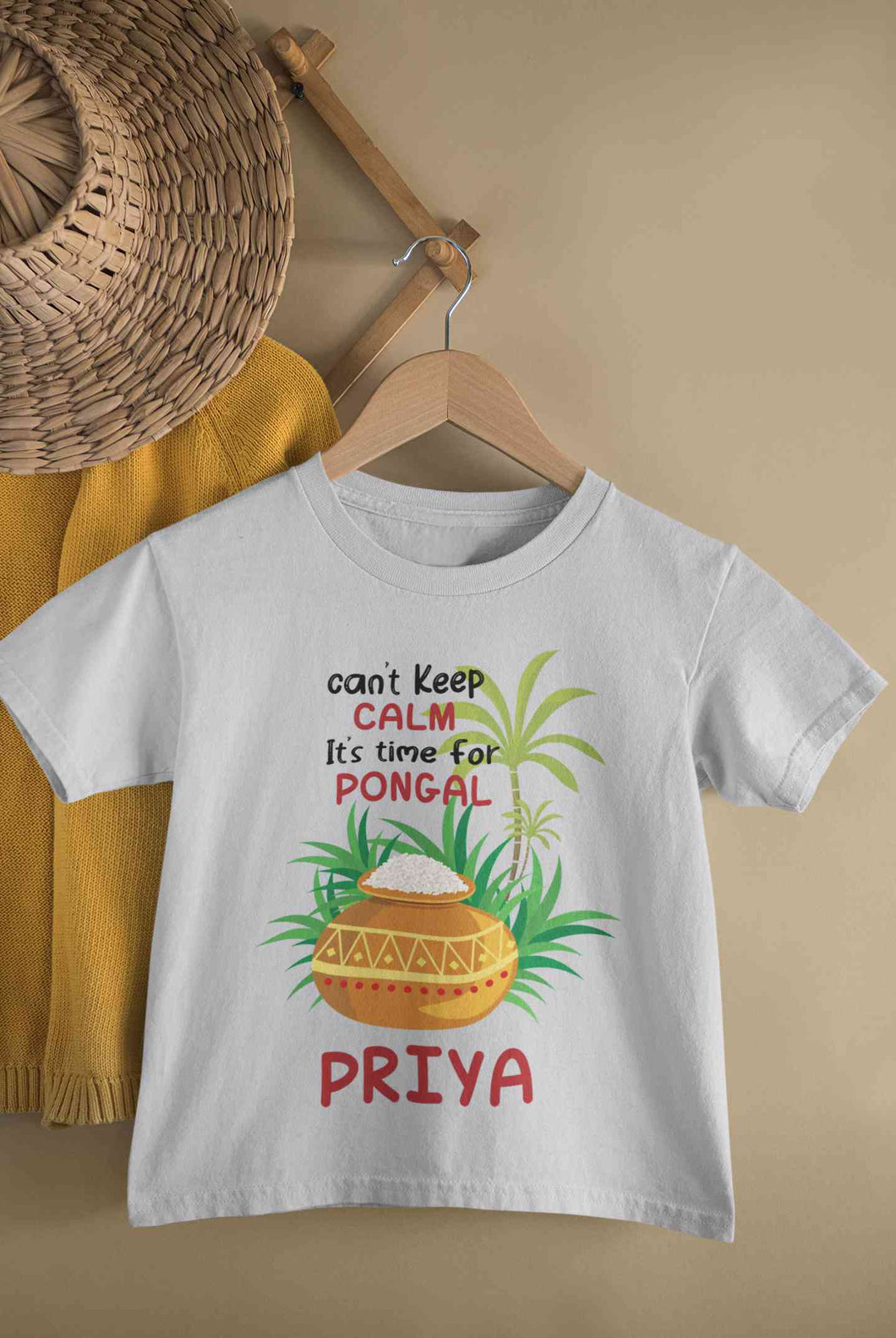 Custom Name Time For Pongal Half Sleeves T-Shirt For Girls -KidsFashionVilla