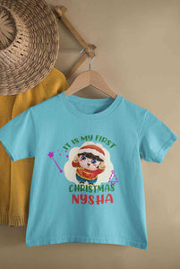 Customized Name It Is My First Christmas Half Sleeves T-Shirt For Girls -KidsFashionVilla