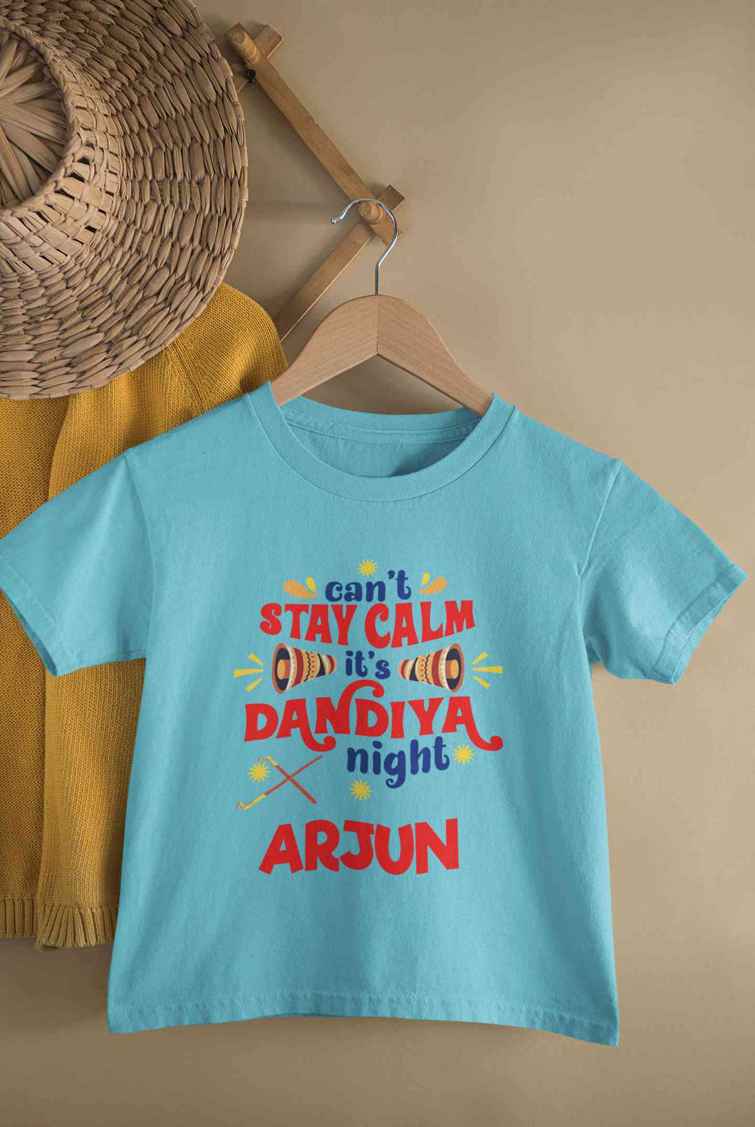 Custom Name Cant Stay Calm It Is Dandiya Night Navratri Half Sleeves T-Shirt for Boy-KidsFashionVilla