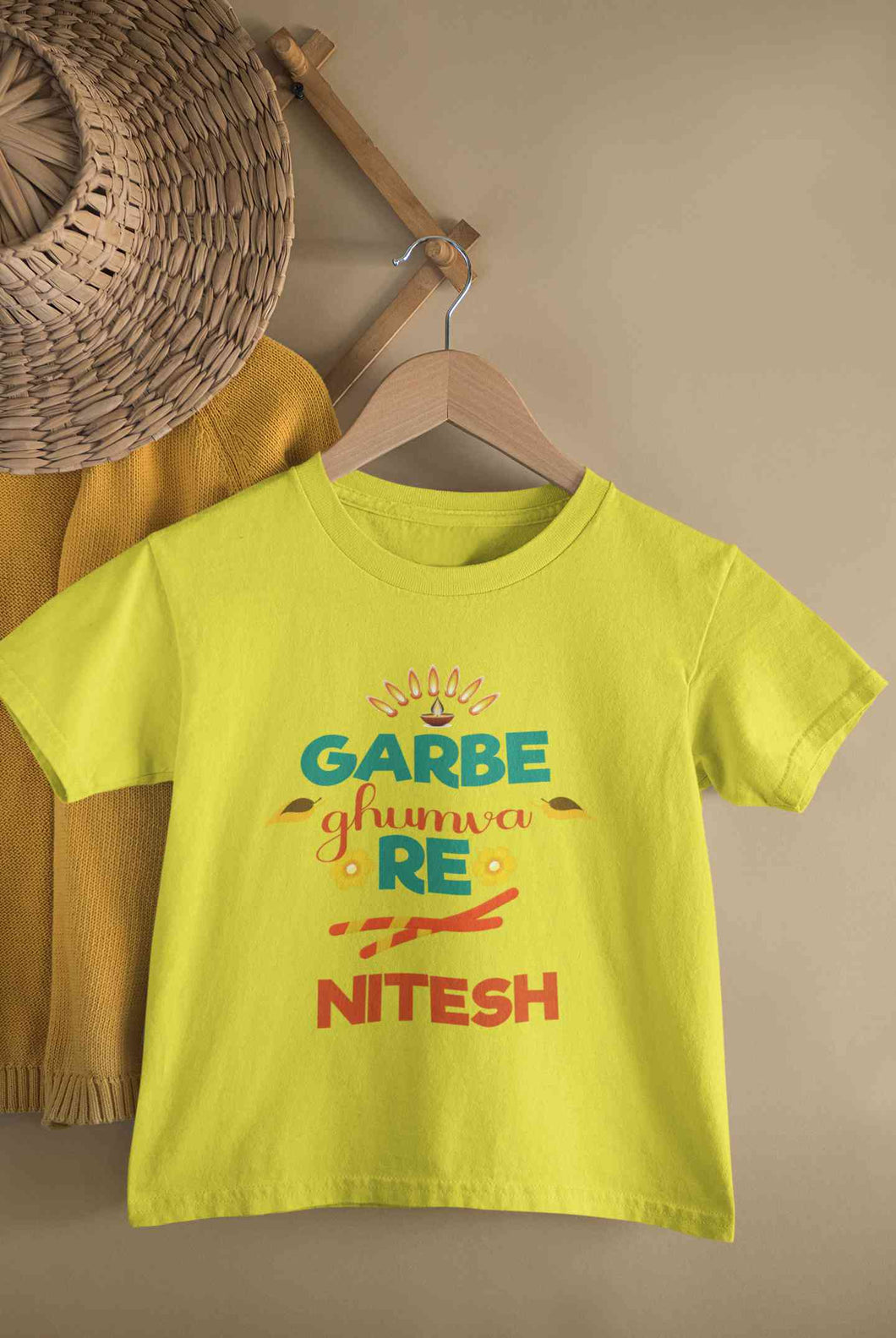 Custom Name Garbe Ghumva Re Navratri Half Sleeves T-Shirt for Boy-KidsFashionVilla
