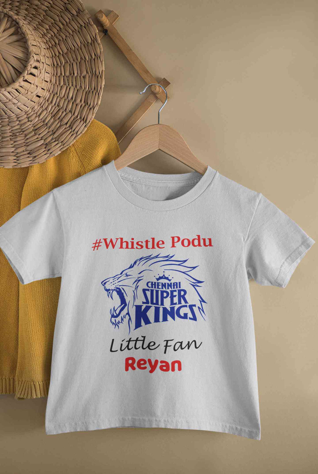 Custom Name IPL CSK Chennai Super Kings Whistle Podu Half Sleeves T-Shirt for Boy-KidsFashionVilla