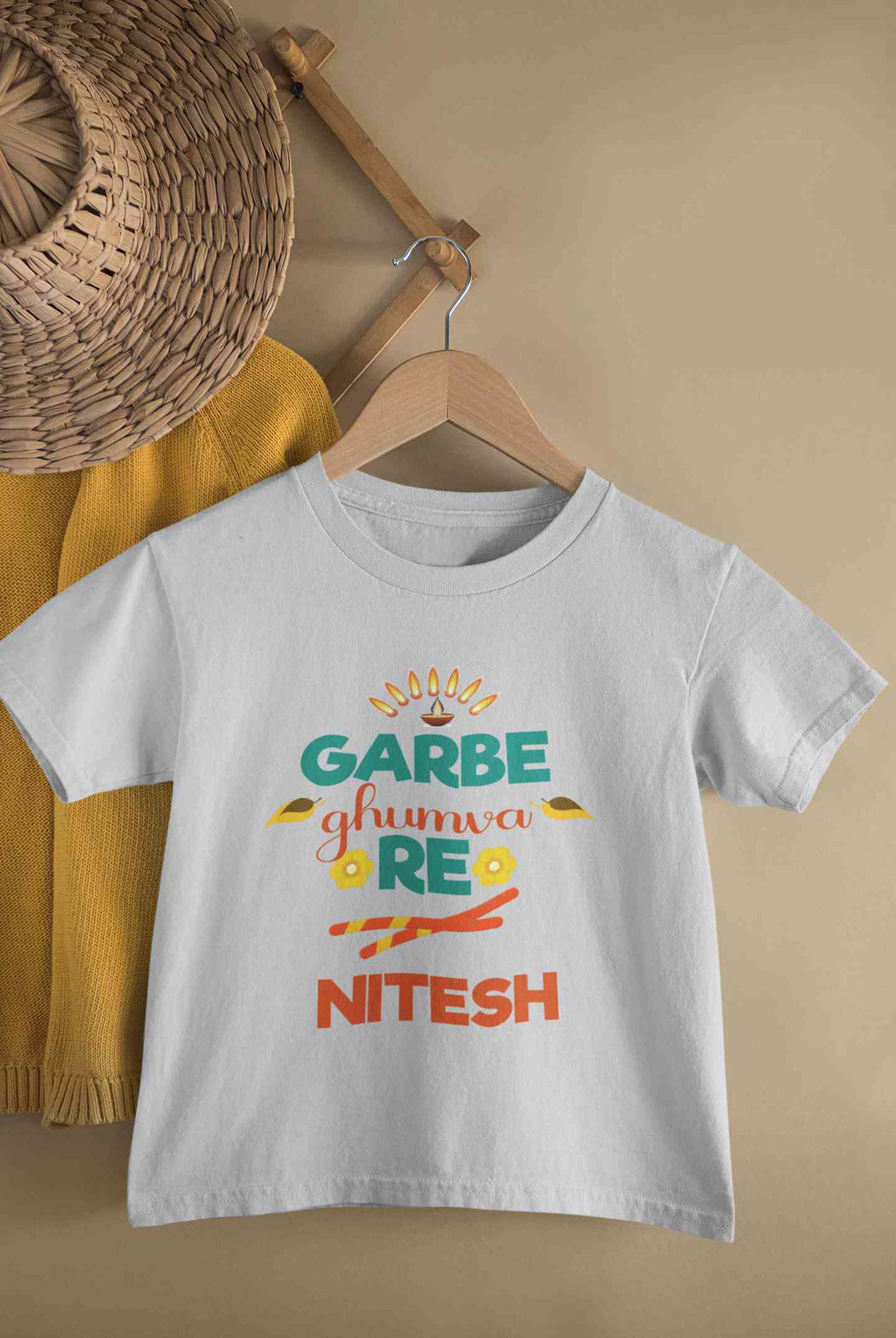 Custom Name Garbe Ghumva Re Navratri Half Sleeves T-Shirt for Boy-KidsFashionVilla