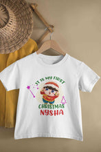 Load image into Gallery viewer, Customized Name It Is My First Christmas Half Sleeves T-Shirt For Girls -KidsFashionVilla
