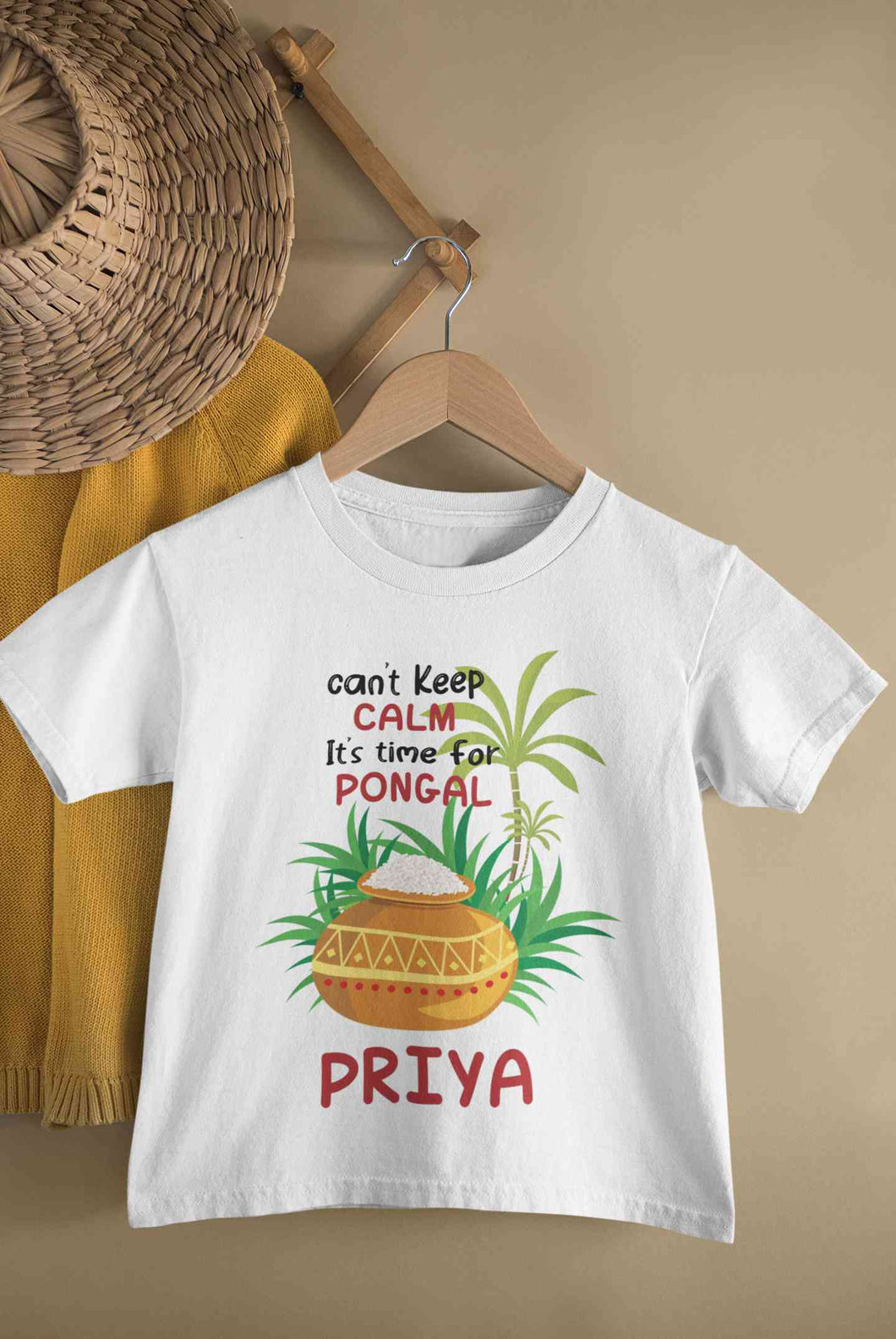 Custom Name Time For Pongal Half Sleeves T-Shirt For Girls -KidsFashionVilla