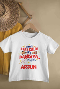 Custom Name Cant Stay Calm It Is Dandiya Night Navratri Half Sleeves T-Shirt for Boy-KidsFashionVilla