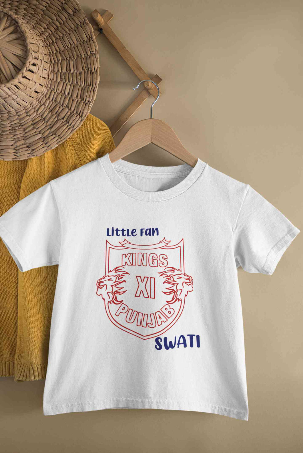 Custom Name IPL PBKS Punjab Super Kings Little Fan Half Sleeves T-Shirt For Girls -KidsFashionVilla
