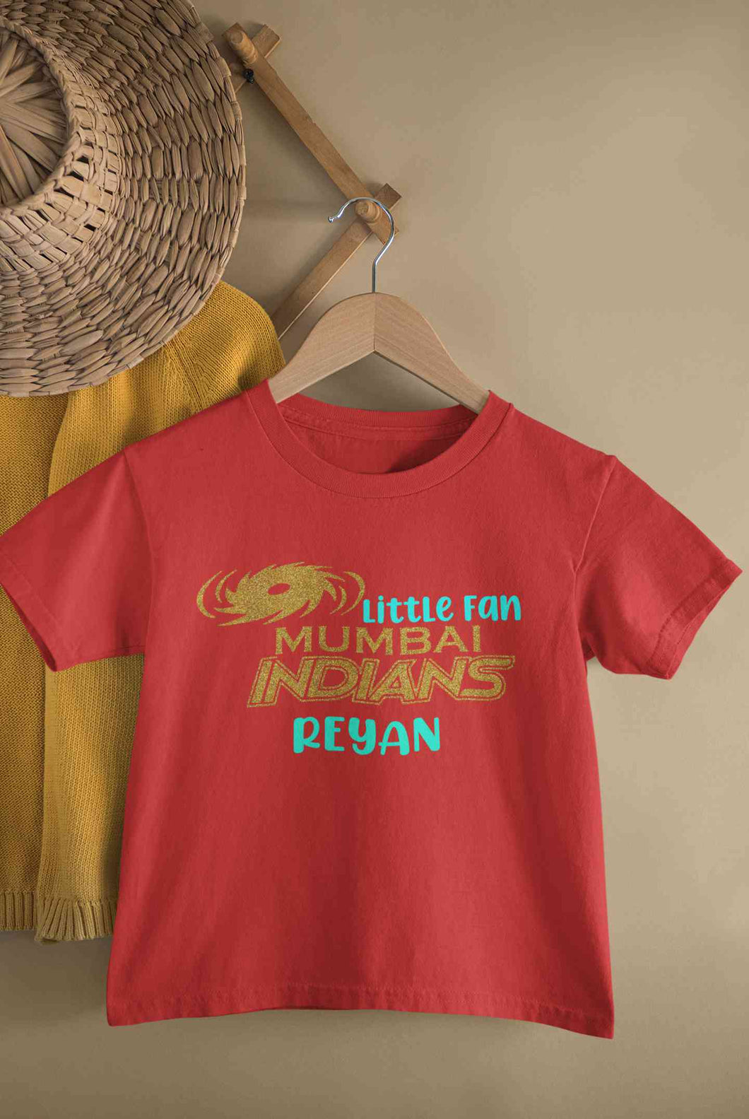 Custom Name IPL MI Mumbai Indians Little Fan Half Sleeves T-Shirt for Boy-KidsFashionVilla