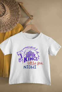 Custom Name IPL CSK Chennai Super Kings Little Fan Half Sleeves T-Shirt For Girls -KidsFashionVilla