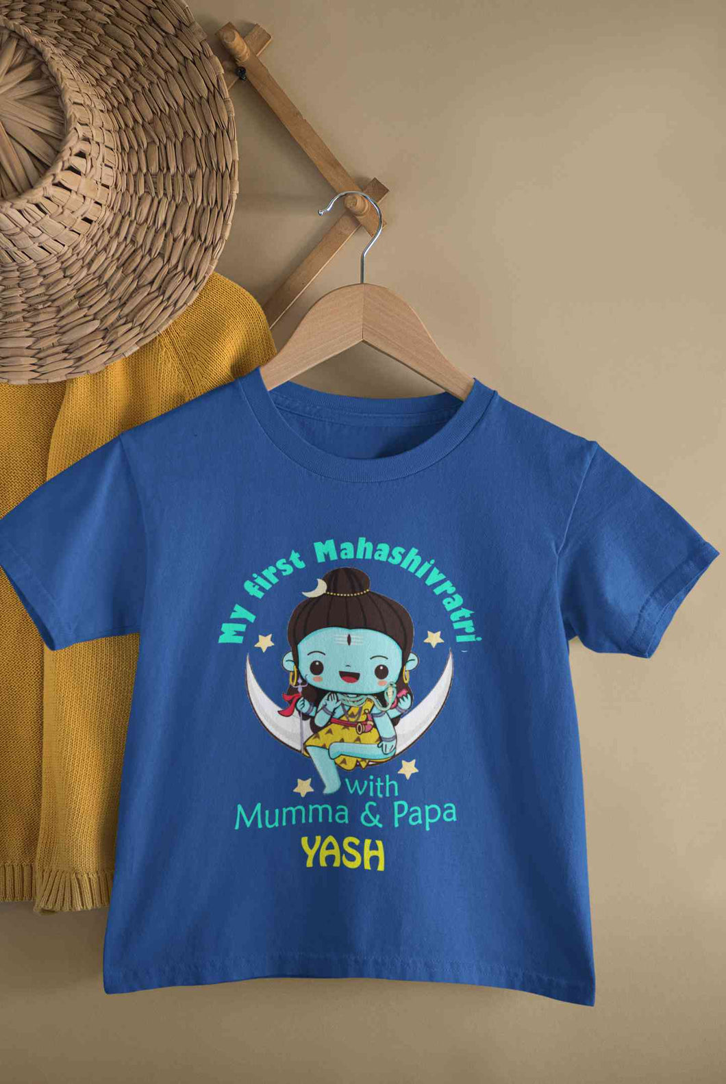 Custom Name Mahashivratri With Mumma & Papa Half Sleeves T-Shirt for Boy-KidsFashionVilla