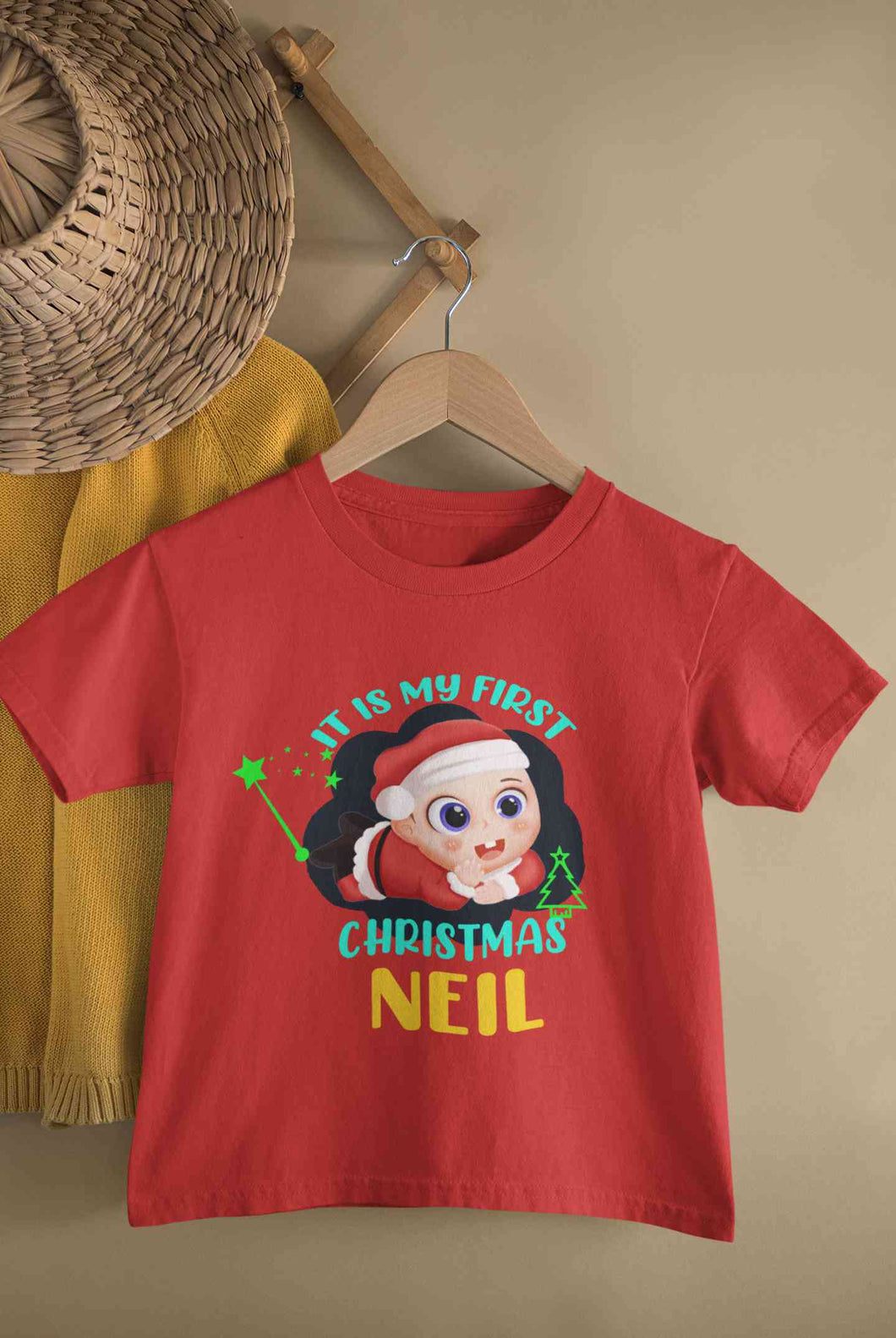 Customized Name It Is My First Christmas Half Sleeves T-Shirt for Boy-KidsFashionVilla