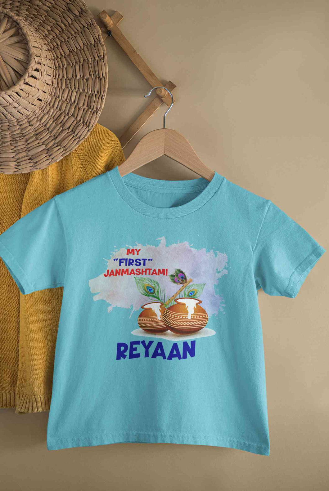 Custom Name My First Janmashtami Little Krishna Half Sleeves T-Shirt for Boy-KidsFashionVilla
