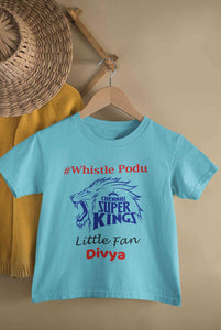 Custom Name IPL CSK Chennai Super Kings Whistle Podu Half Sleeves T-Shirt For Girls -KidsFashionVilla