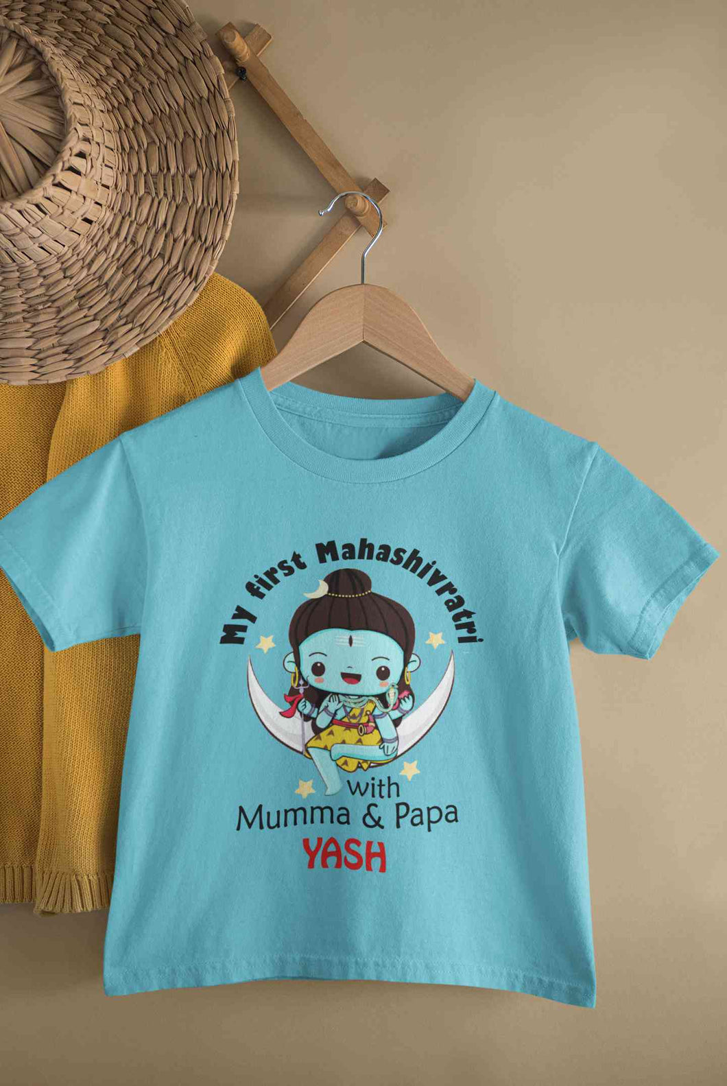 Custom Name Mahashivratri With Mumma & Papa Half Sleeves T-Shirt for Boy-KidsFashionVilla