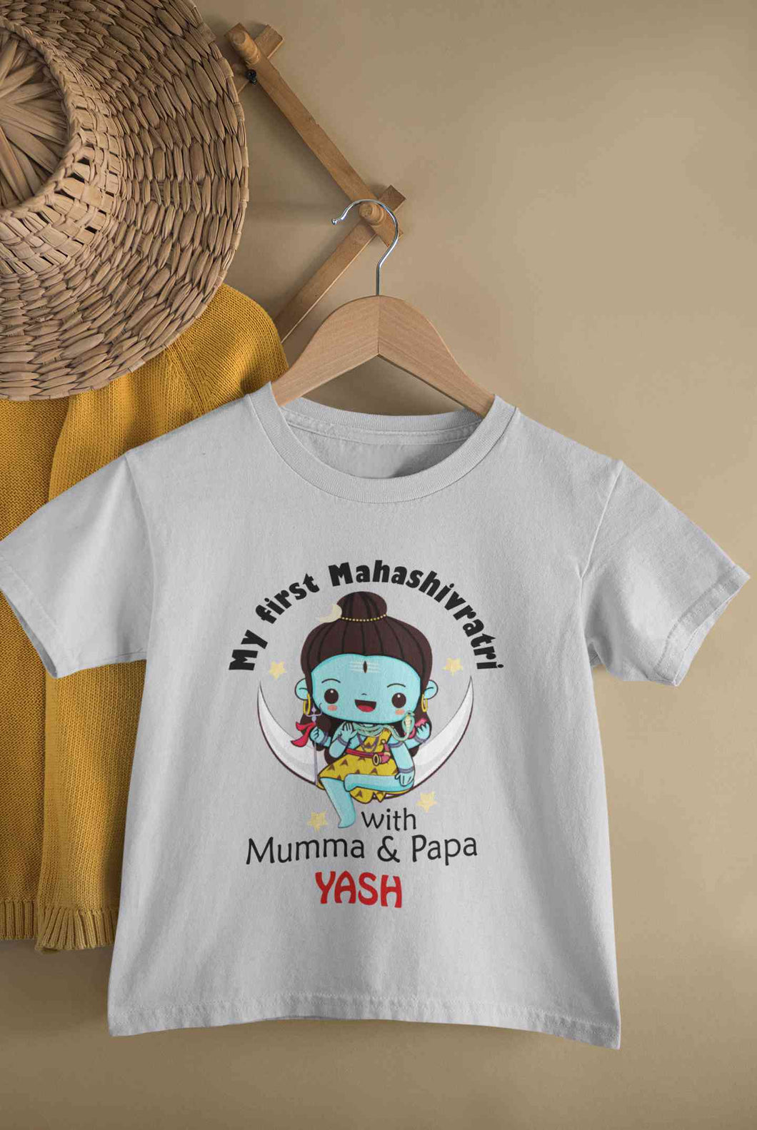 Custom Name Mahashivratri With Mumma & Papa Half Sleeves T-Shirt for Boy-KidsFashionVilla