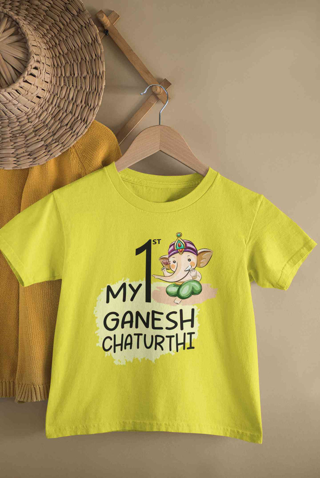 My 1st Ganesh Chaturthi Half Sleeves T-Shirt For Girls -KidsFashionVilla