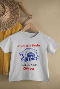 Custom Name IPL CSK Chennai Super Kings Whistle Podu Half Sleeves T-Shirt For Girls -KidsFashionVilla