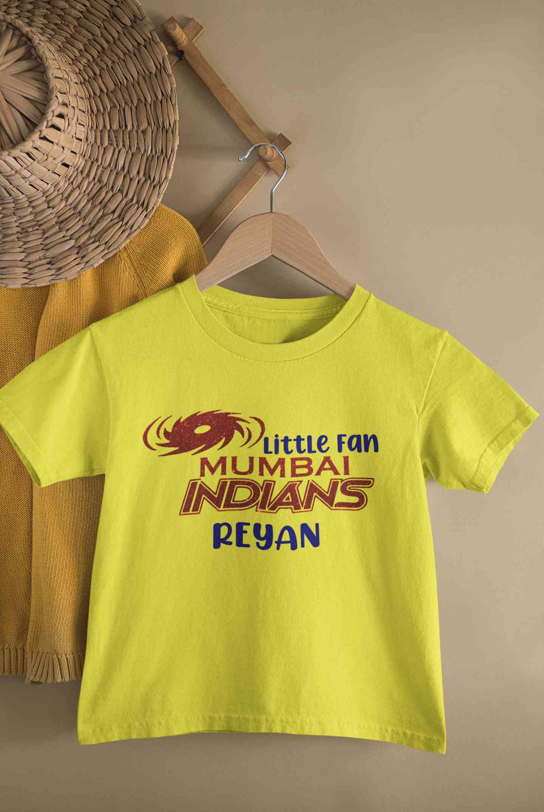 Custom Name IPL MI Mumbai Indians Little Fan Half Sleeves T-Shirt for Boy-KidsFashionVilla