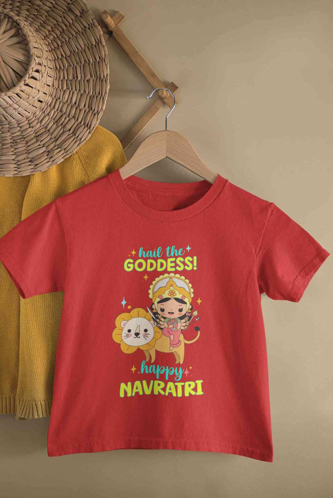 Happy Navratri Half Sleeves T-Shirt For Girls -KidsFashionVilla