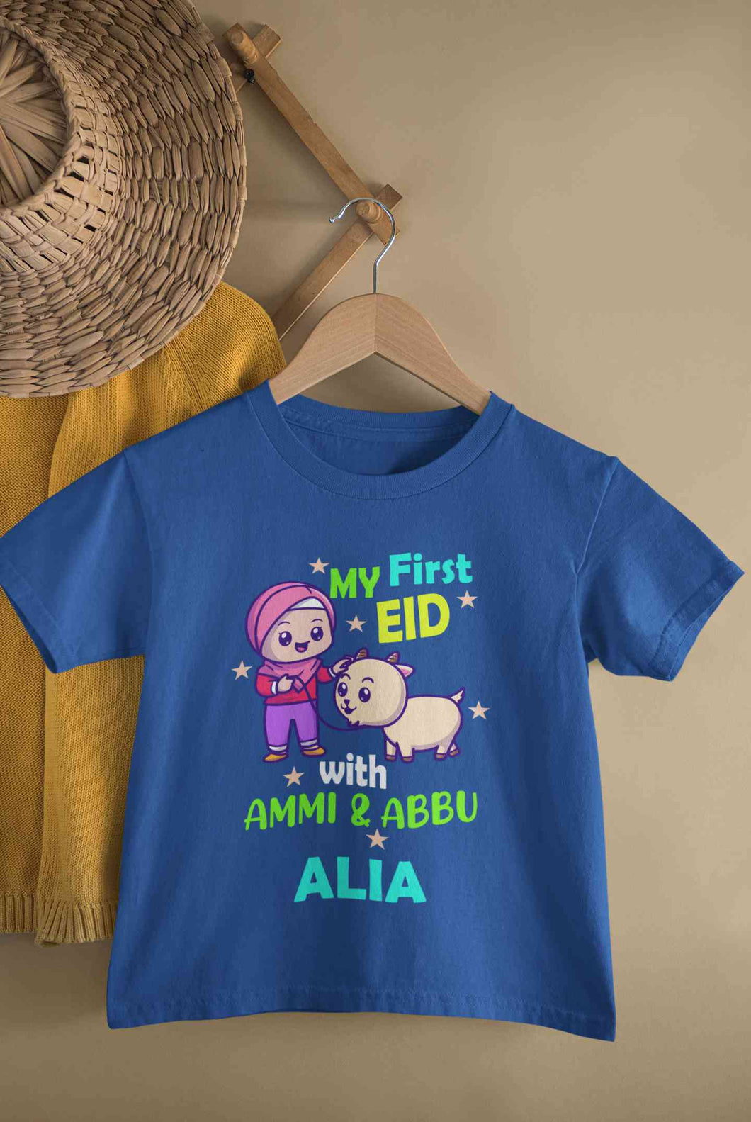Custom Name My First Eid With Ammi And Abbu Half Sleeves T-Shirt For Girls -KidsFashionVilla