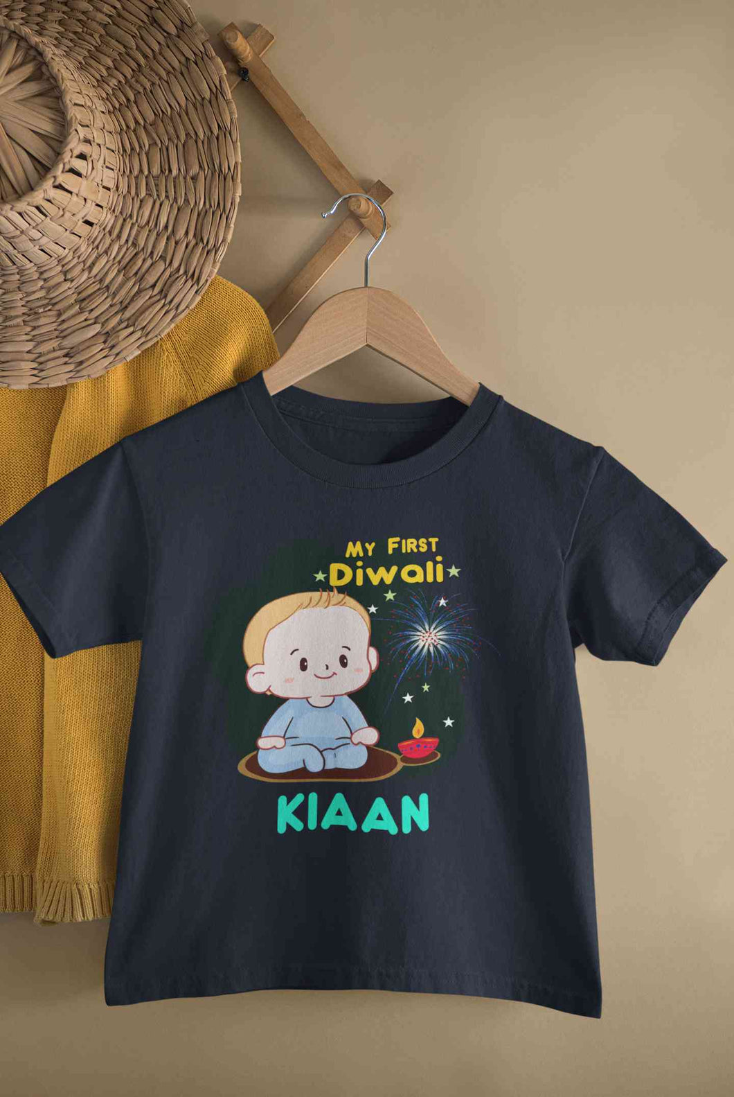 Custom Name My First Diwali Half Sleeves T-Shirt for Boy-KidsFashionVilla