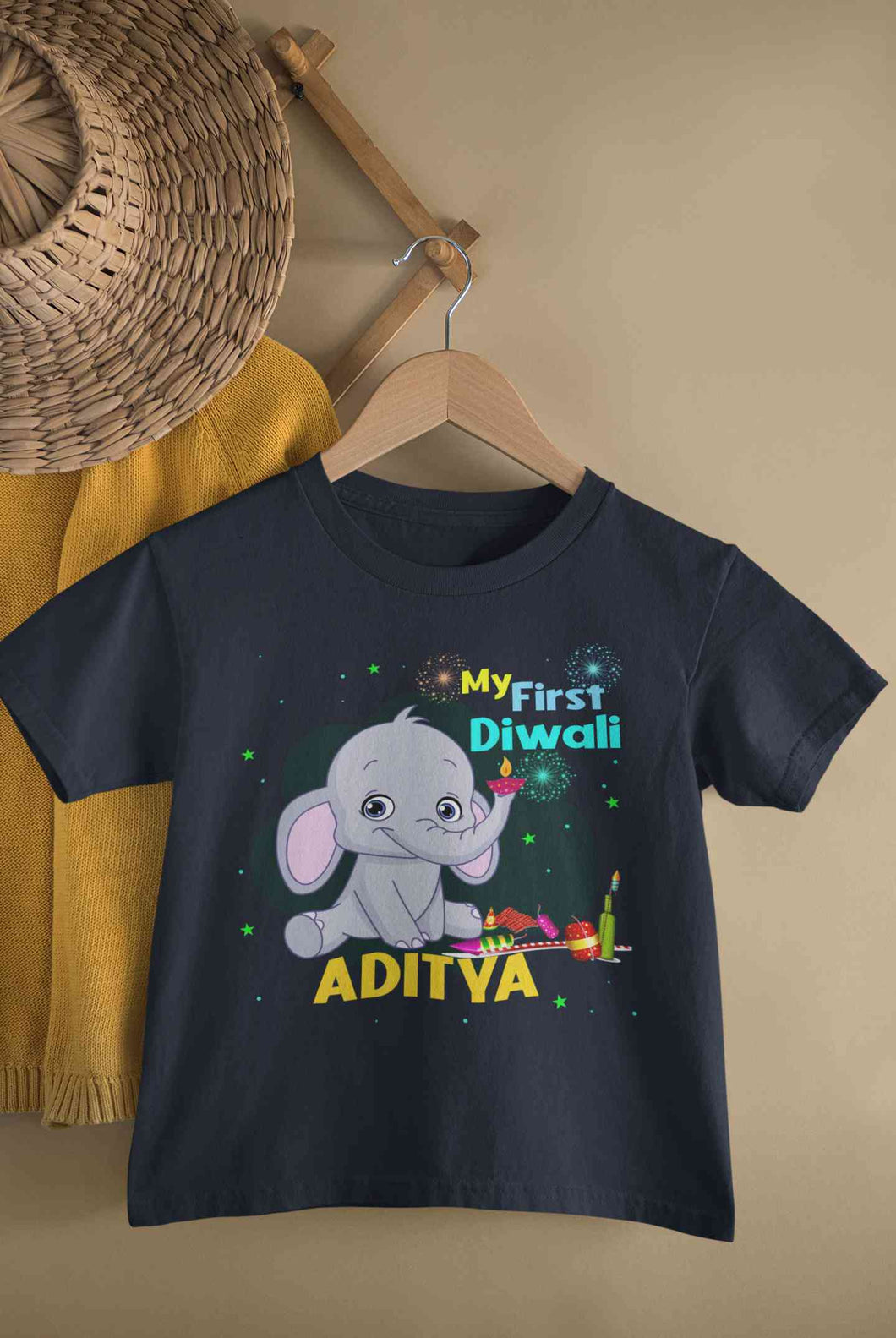 Custom Name My First Diwali Half Sleeves T-Shirt for Boy-KidsFashionVilla