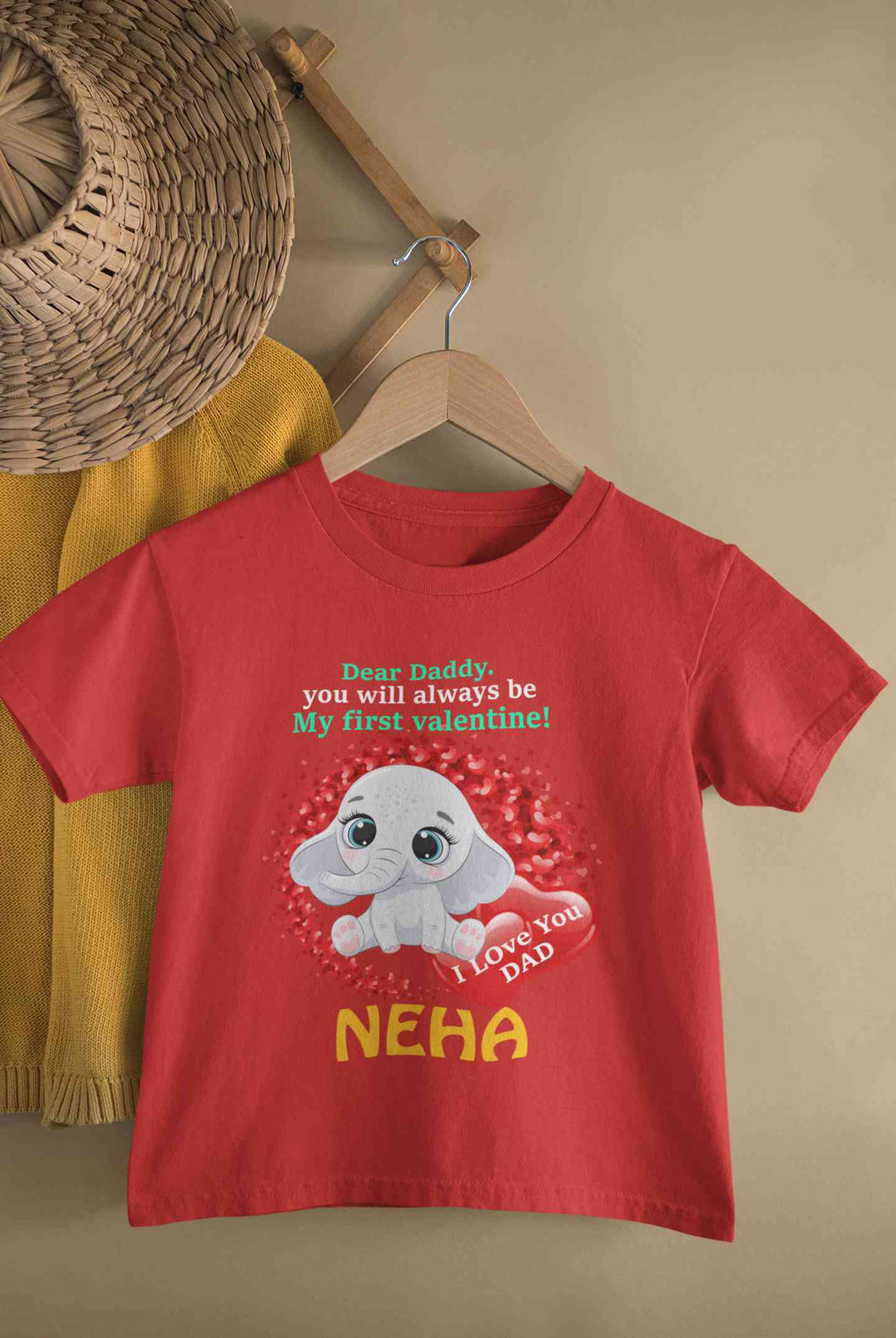 Custom Name Daddy Always Be My First Valentine Half Sleeves T-Shirt For Girls -KidsFashionVilla