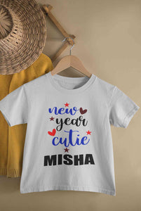 Customized Name New Year Cutie Half Sleeves T-Shirt For Girls -KidsFashionVilla