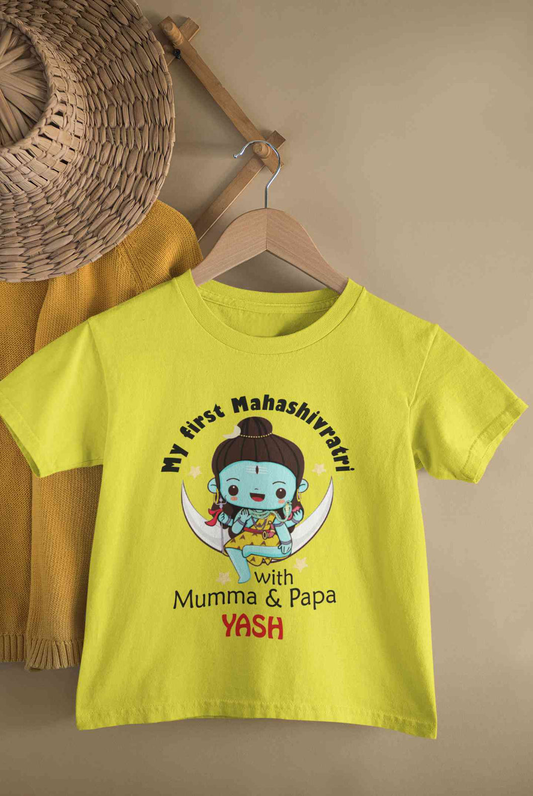 Custom Name Mahashivratri With Mumma & Papa Half Sleeves T-Shirt for Boy-KidsFashionVilla