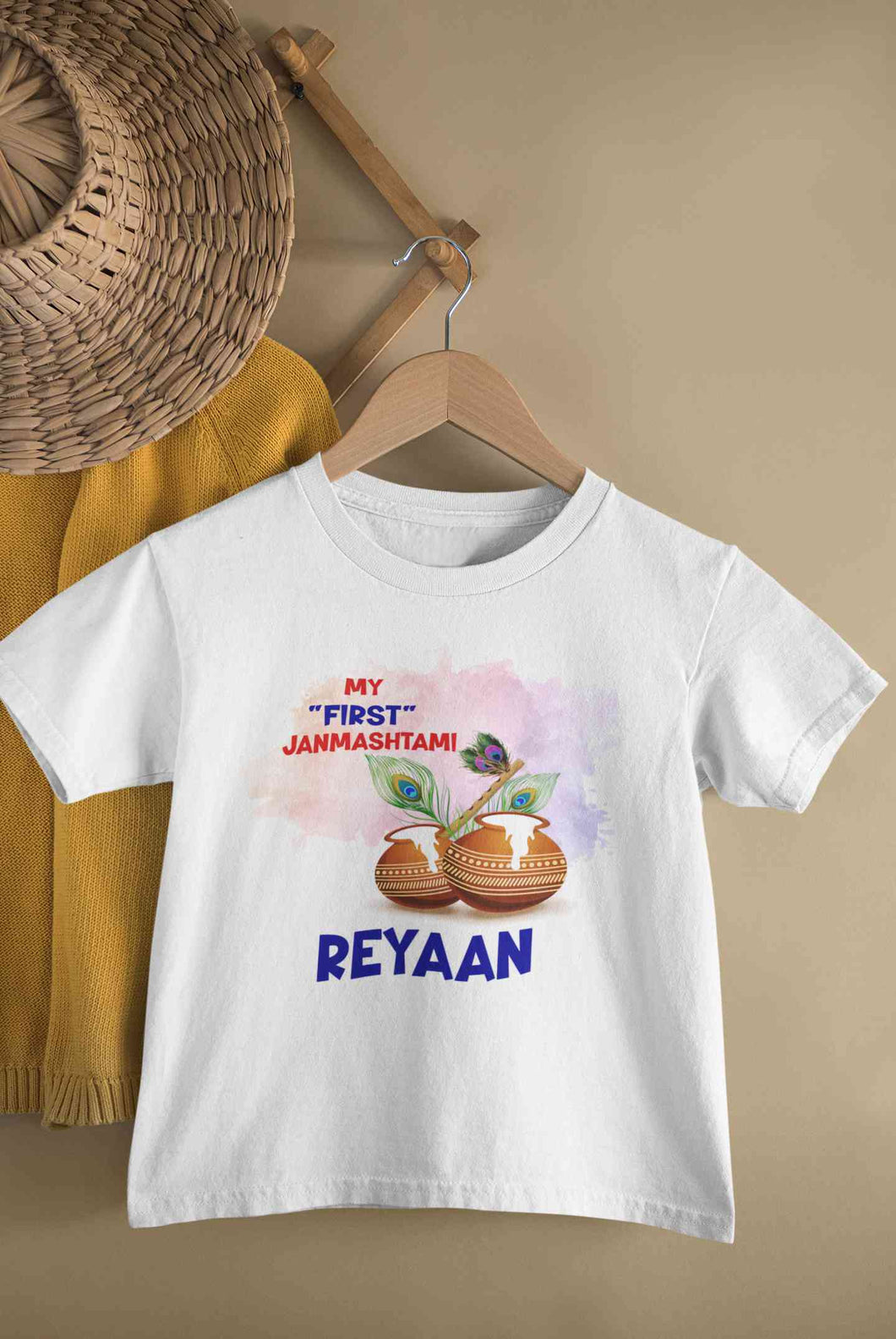 Custom Name My First Janmashtami Little Krishna Half Sleeves T-Shirt for Boy-KidsFashionVilla