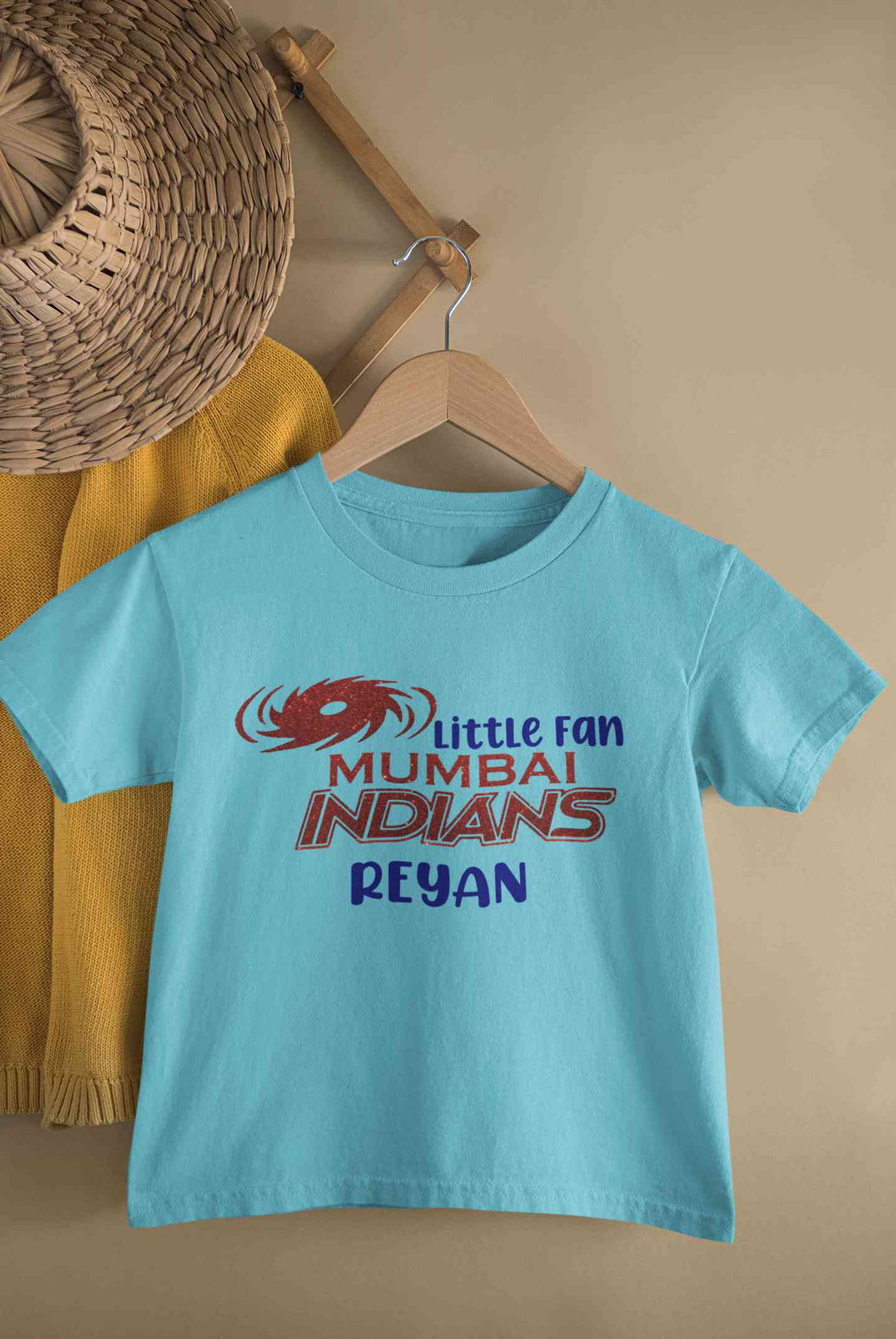 Custom Name IPL MI Mumbai Indians Little Fan Half Sleeves T-Shirt for Boy-KidsFashionVilla