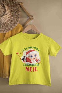 Customized Name It Is My First Christmas Half Sleeves T-Shirt for Boy-KidsFashionVilla