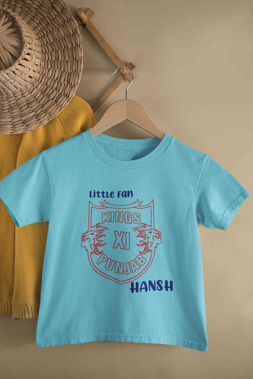 Custom Name IPL PBKS Punjab Super Kings Little Fan Half Sleeves T-Shirt for Boy-KidsFashionVilla