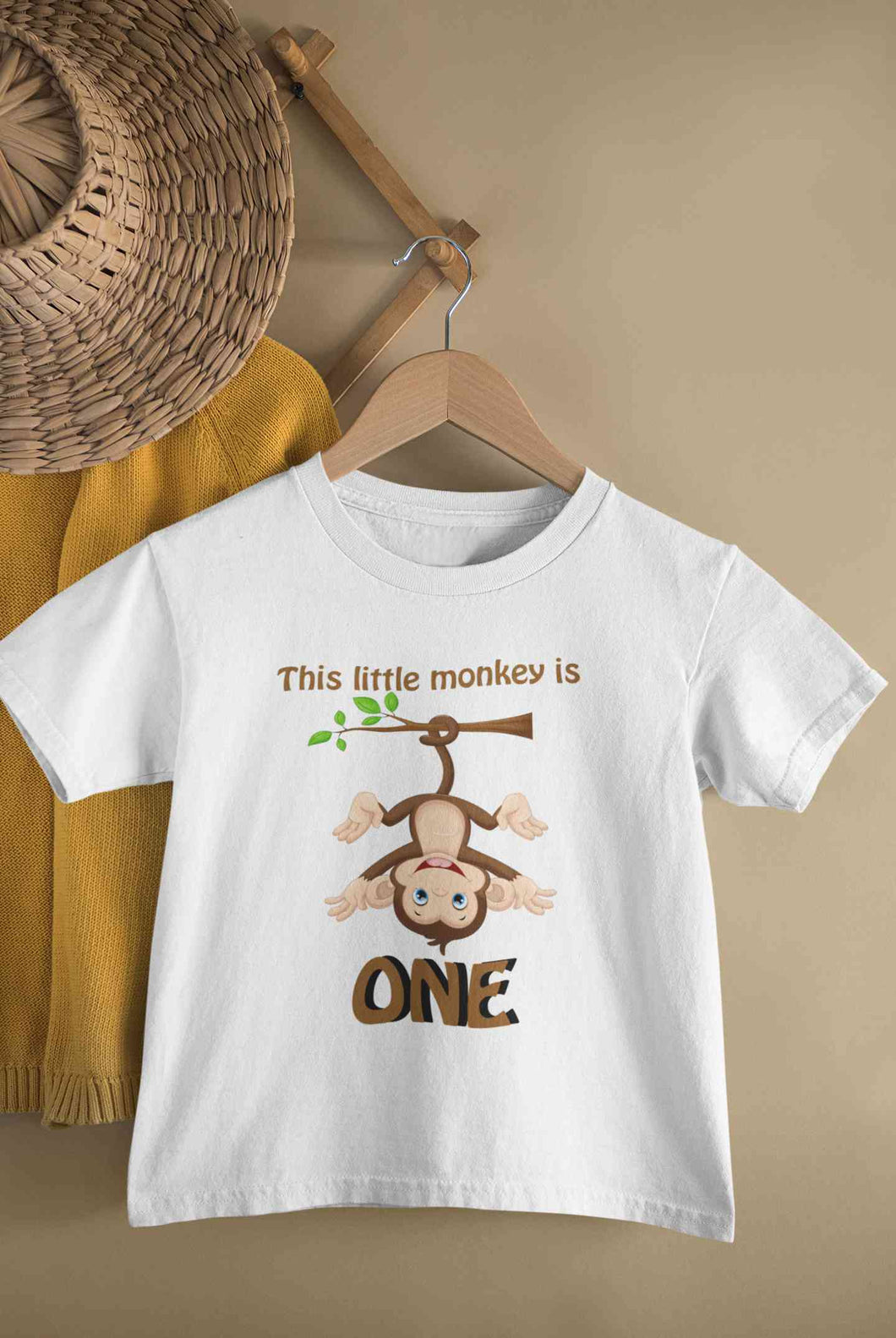 Little Monkey Is One First Birthday Half Sleeves T-Shirt for Boy-KidsFashionVilla