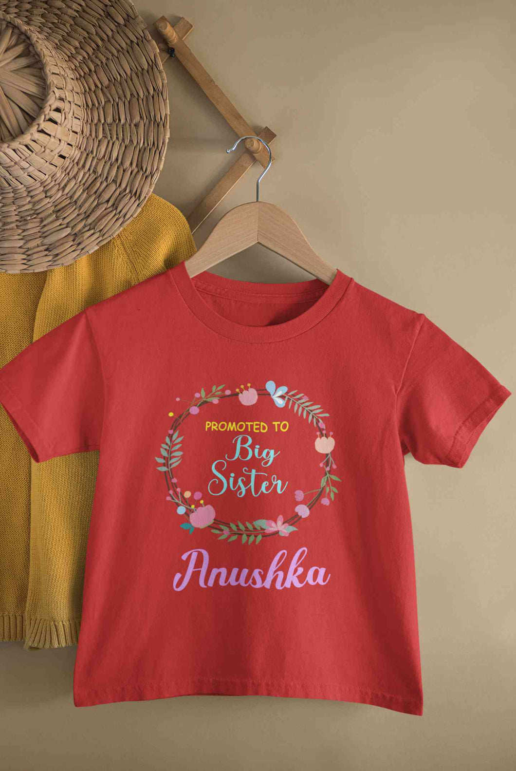 Custom Name Promoted To Big Sister Rakhi Half Sleeves T-Shirt For Girls -KidsFashionVilla