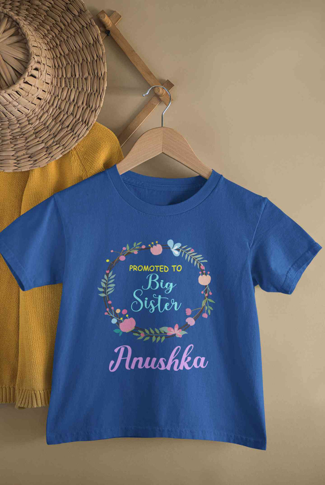 Custom Name Promoted To Big Sister Rakhi Half Sleeves T-Shirt For Girls -KidsFashionVilla