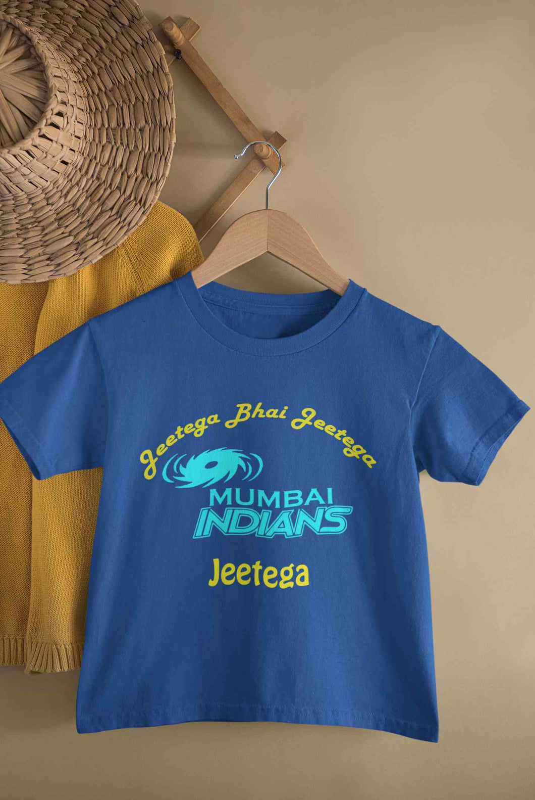IPL Mumbai Indians Jeetega Bhai Jeetega MI Jeetega Half Sleeves T-Shirt For Girls -KidsFashionVilla