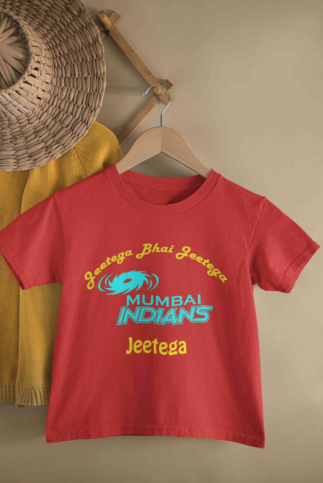 IPL Mumbai Indians Jeetega Bhai Jeetega MI Jeetega Half Sleeves T-Shirt For Girls -KidsFashionVilla