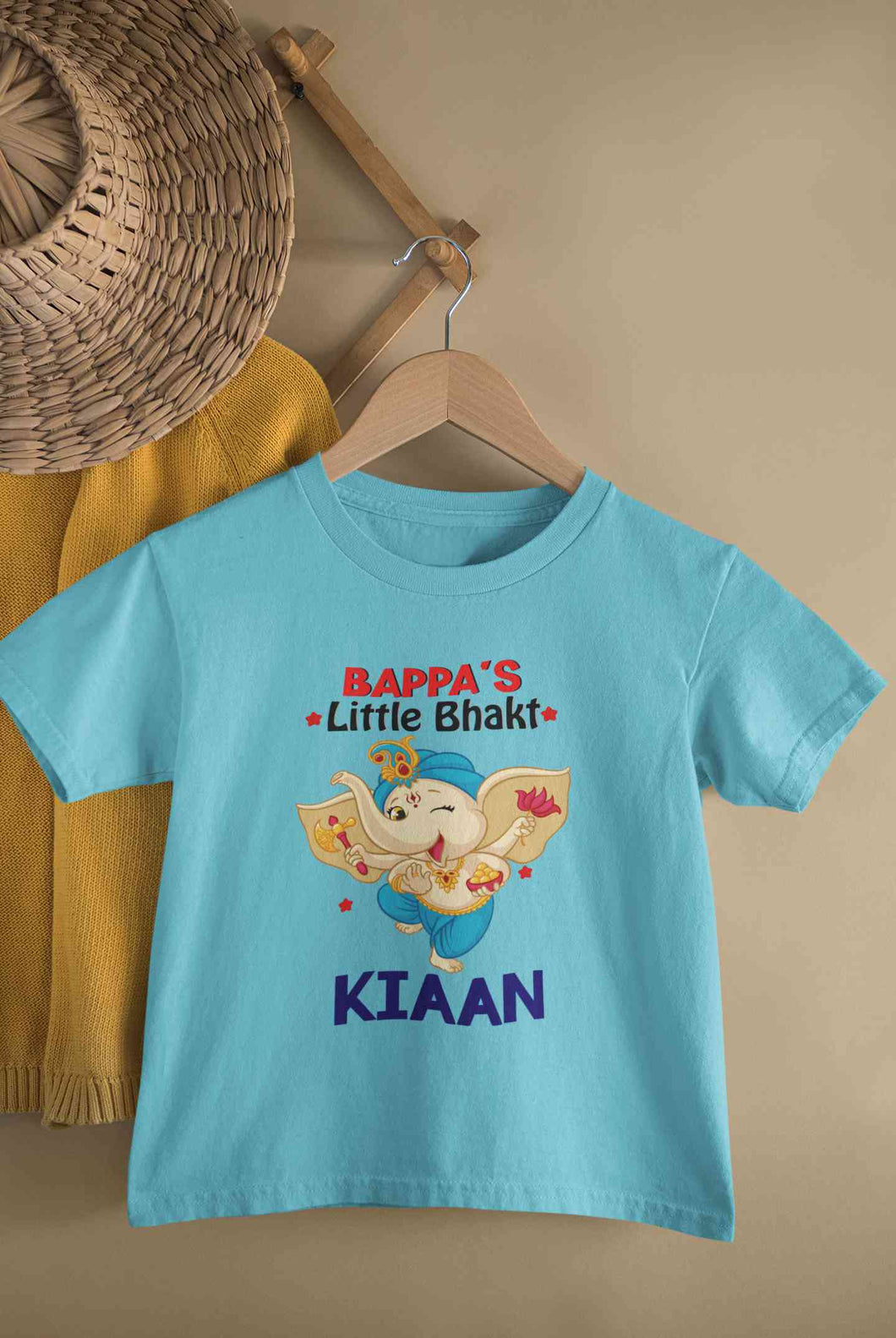 Custom Name Little Bappa Bhakt Ganesh Chaturthi Half Sleeves T-Shirt for Boy-KidsFashionVilla
